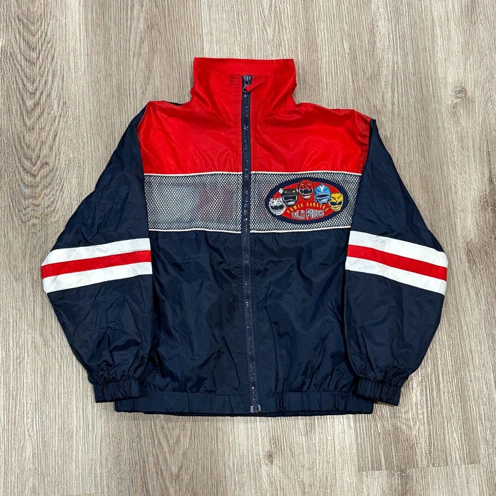 2002 Power Rangers Wild Force Windbreaker Jacket Boys L Blue Red Y2K